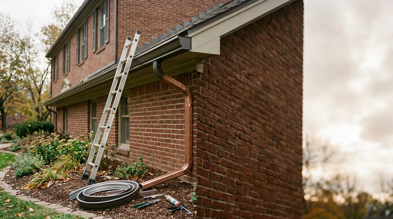Professional gutter installation on residential home in Bloomington, Indiana